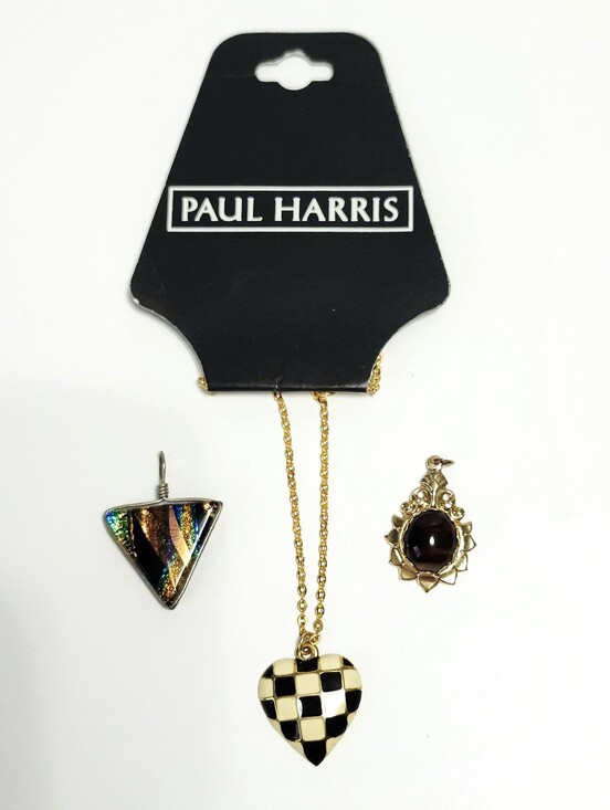 Paul Harris Jewelry - 3pc SET Heart Necklace &  Trillion Pendant & Cabochon Pendant Gold-tone